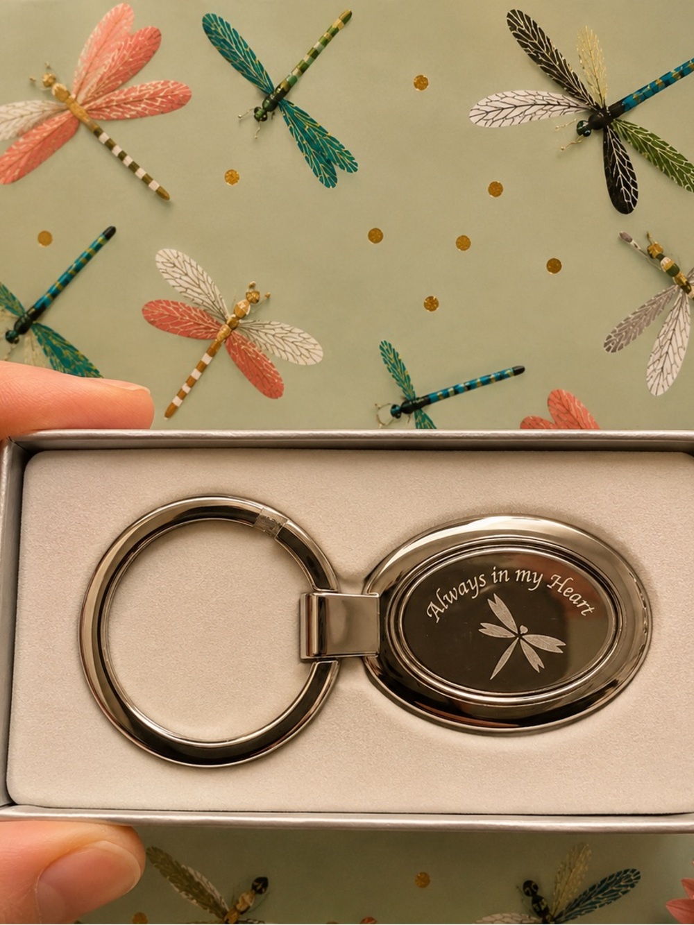 Engraved Oval 'Always in My Heart' Silver Keychain